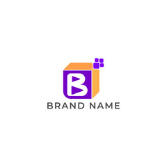 ILLUSTRATION LETTER B WITH QUBE PIXEL GRADIENT PURPLE ORANGE COLOR TECH LOGO ICON TEMPLATE DESIGN VECTOR