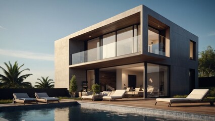 Fototapeta premium Modern house with terrace and a swimming pool