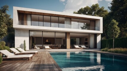 Fototapeta premium Modern house with terrace and a swimming pool