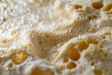 Obraz premium Macro Photo of Fresh Yeast Active in Organic Dough: Detailed View on Fermentation Process