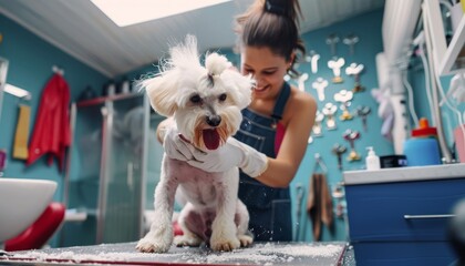 Top Pet Groomer at Work: Trimming Fluffy Dog's Fur in Award-Winning Salon