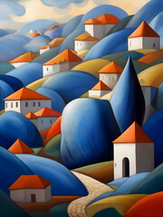 Belgium Cubism Country Landscape Illustration Art	