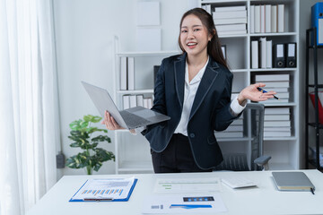 happy success businesswomen working in the office