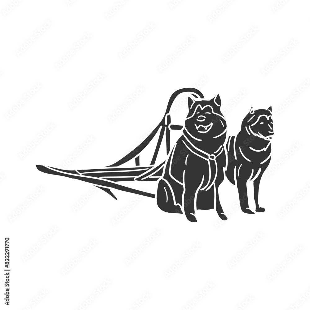 Poster Dog Mushing Icon Silhouette Illustration. Huskies Vector Graphic Pictogram Symbol Clip Art. Doodle Sketch Black Sign.