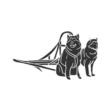 Dog Mushing Icon Silhouette Illustration. Huskies Vector Graphic Pictogram Symbol Clip Art. Doodle Sketch Black Sign.
