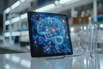 research laboratory displays a holographic brain professional photography