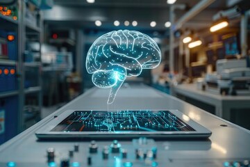 research laboratory displays a holographic brain professional photography