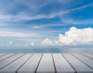Blank Grey Table and Blue Cloudy Sky for Product Presentation