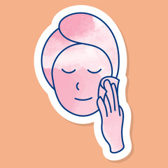 Woman applying facial treatment product color sticker