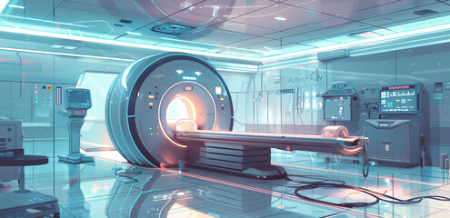 Futuristic Advanced CT Scan Medical Diagnosis Machine In A Hospital, Modern Medical Lab Equipment, Generative AI. 