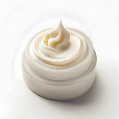 Opened cosmetic swirl cream jar top view isolated on white background