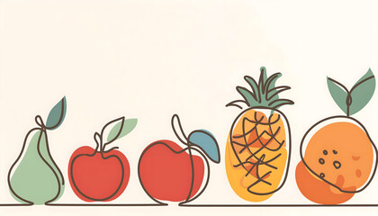 Colorful Fruit with continuous one line style on Generative AI.