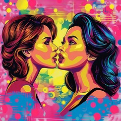 Lesbian kiss. Sensual kiss of wet female lips. Lesbian pleasures. Oral pleasure.