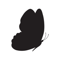Butterfly black color, flying shape, vector design. Abstract modern monarch butterfly contours on white background for decoration design. Closeup design element, black butterfly, silhouette, icon, art
