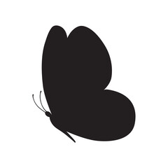 Butterfly black color, flying shape, vector design. Abstract modern monarch butterfly contours on white background for decoration design. Closeup design element, black butterfly, silhouette, icon, art