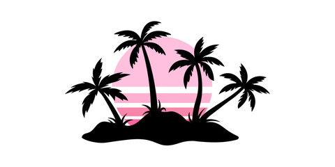 Palm island emblem. Palms sunset.