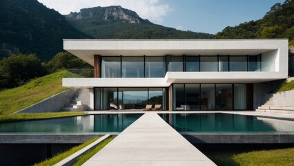 modern minimalist concrete villa beside the cliff