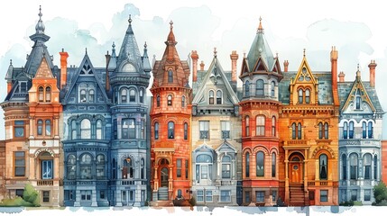 Obraz premium Illustrate victorian architecture with intricate detail and crayon-inspired hues.