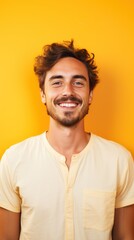 Orange background Happy european white man realistic person portrait of young beautiful Smiling man good mood Isolated on Background Banner 