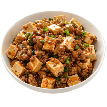 Ma po dou fu spicy tofu and minced meat, transparent background, isolated image, generative AI