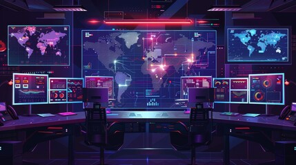 Global Logistics Command Center with Real-Time Data Analytics and World Maps for Efficient Management