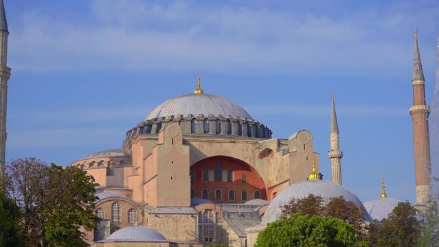 Handheld shot of the Aya Sophia in city of Istanbul.