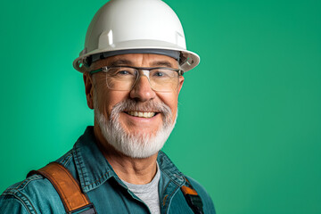 Smiling Mature Construction Worker in White Hard Hat