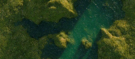 Tranquil Green Landscape with Reflective Pond. 3D rendering.