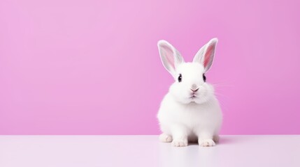 Obraz premium cute animal pet rabbit or bunny white color smiling and laughing isolated with copy space for easter background, rabbit, animal, pet, cute, fur, ear, mammal, background, celebration, generate by AI