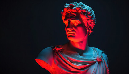 antique statue bust in neon bright light, cinematic, background