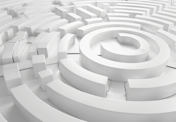 Craft a 3D depiction of a maze, white in hue.