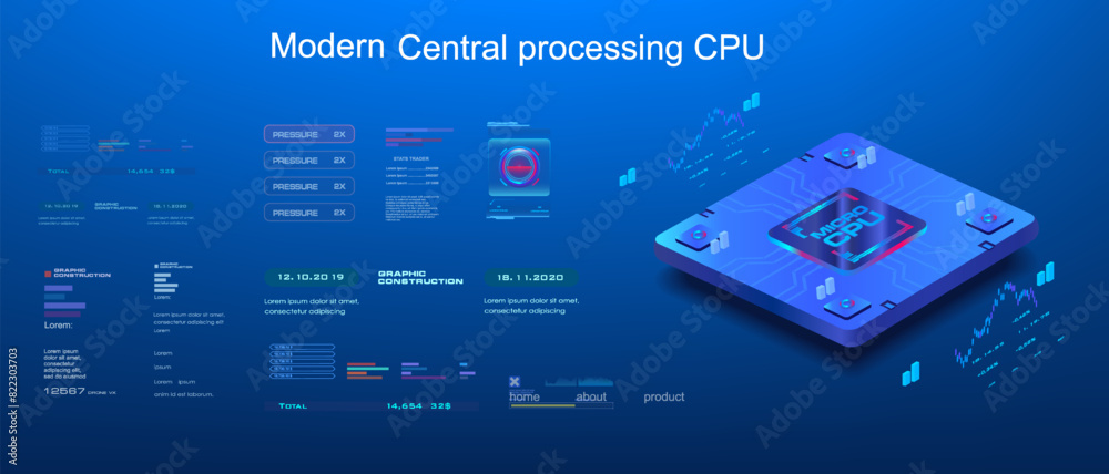 Fototapete cpu concept banner. presentation powerful processor for computer on futuristic background. modern di