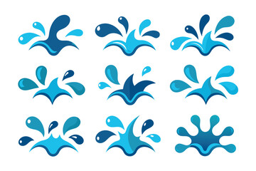 Silhouette of abstract liquid water splash divider vector, logo design set