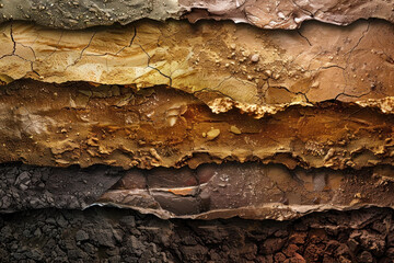 An artistic rendering of layered earth materials, like clay and sediment, with a smooth area for text.