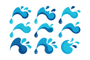 Silhouette of abstract liquid water splash divider vector, logo design set