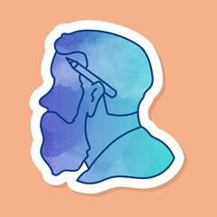 Hipster woodworker with pencil on his ear color sticker