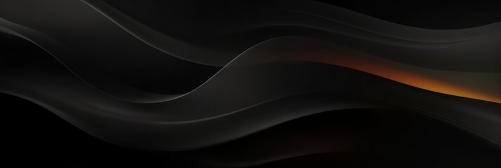 Obraz premium Black background with soft waves,black silk smooth waves pattern backdrop design . Black satin silk luxury wave cloth background. banner