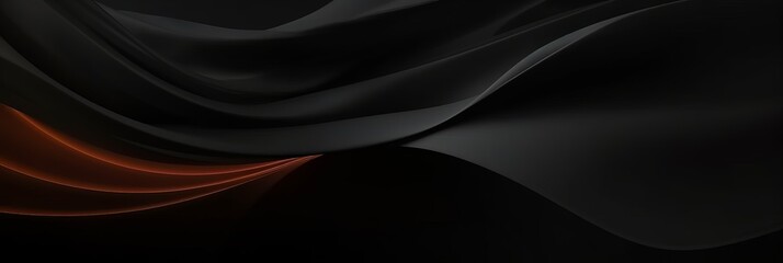  Black background with soft waves,black  silk smooth waves pattern  backdrop design . Black satin silk luxury  wave cloth background. banner