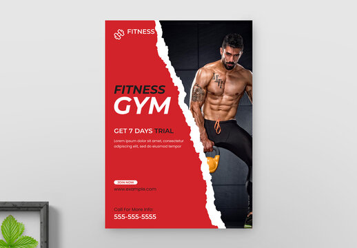 Fitness Gym Flyer Template With Red Accents