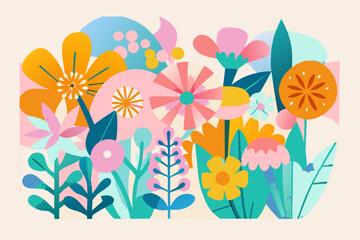 Vibrant Floral Illustration with Abstract Design Elements