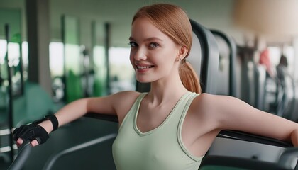 Fototapeta premium Beautiful young woman in sportswear is smiling while working out in gym 