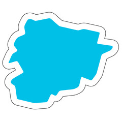 Andorra country silhouette. High detailed map. Solid blue vector sticker with white contour isolated on white background.