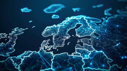 abstract digital scandinavia map northern europe global network connectivity concept futuristic data transfer illustration