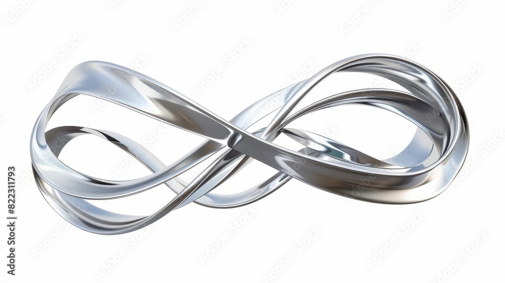 Wall mural abstract metallic squiggle line shape isolated on white futuristic curved wire design element 3d ren