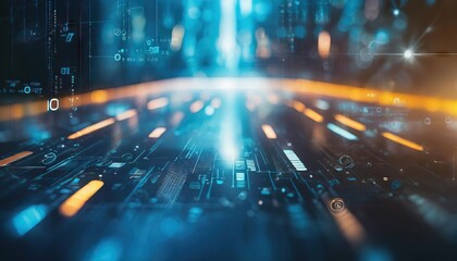 Abstract technology innovative background code glowing on the screen, Digital data, database, internet network connection