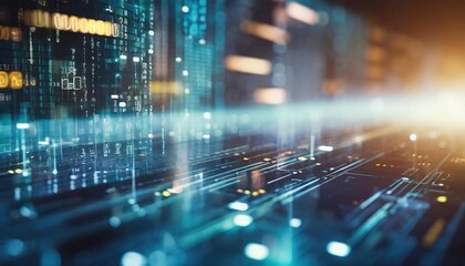 Abstract technology innovative background code glowing on the screen, Digital data, database, internet network connection