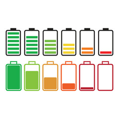 battery icon set in flat style with background.