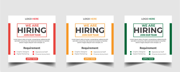 We are hiring recruitment open job vacancy design vector social media post banner template or web banner layout