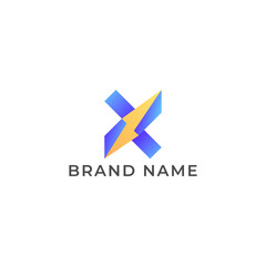 ILLUSTRATION LETTER X WITH LIGHTNING FLASH  POWER GRADIENT BLUE ORANGE COLOR SIMPLE LOGO ICON TEMPLATE DESIGN VECTOR