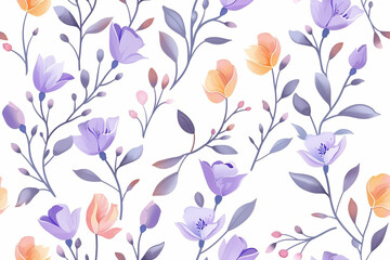 Watercolor floral seamless pattern in vintage rustic style. Print with abstract flowers, leaves, and plants.
